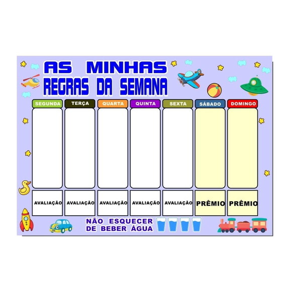 Quadro Educativo A3 mdf - as Minhas Regras da Semana - Azul