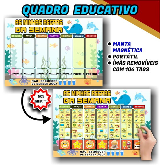 Quadro Educativo A3- as Minhas Regras da Semana Fundo do Mar