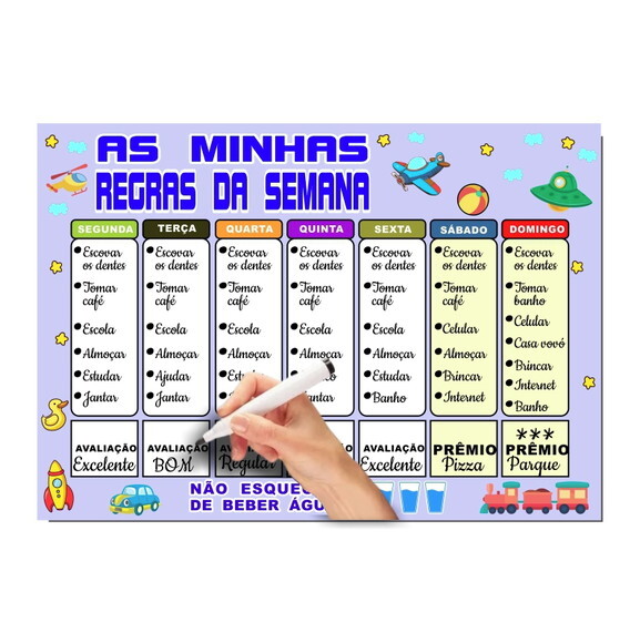 Quadro Educativo as Minhas Regras da Semana + Caneta - Azul
