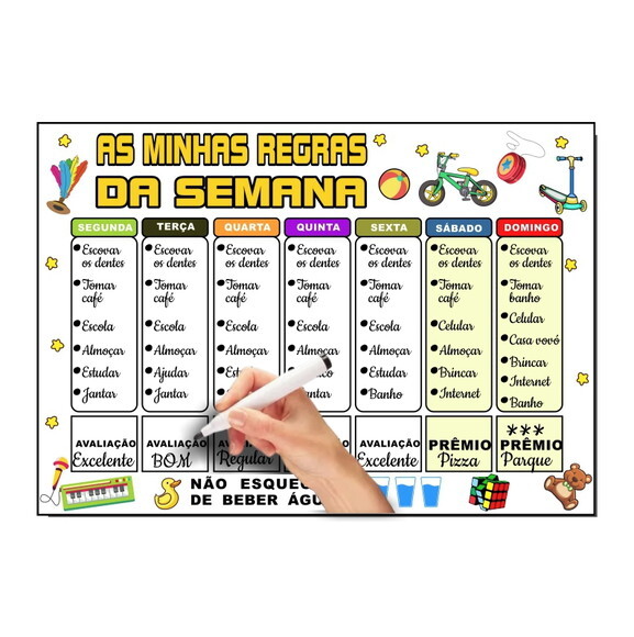 Quadro Educativo as Minhas Regras da Semana + Caneta- Branco