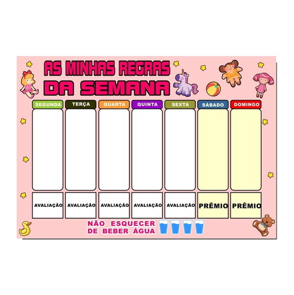 Quadro Educativo Imã A3 Regras da Semana + Caneta - Rosa