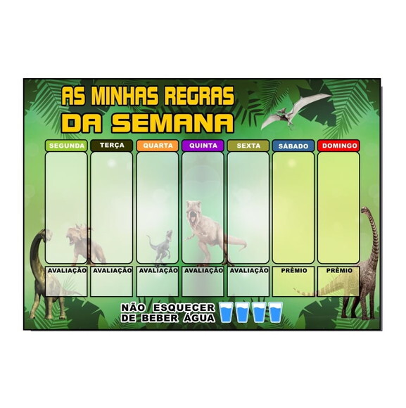 Quadro Educativo mdf - as Minhas Regras da Semana Dinossauro