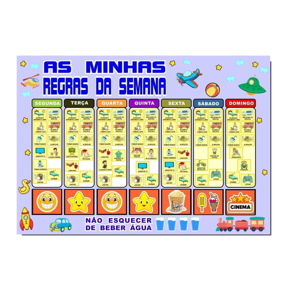 Quadro Educativo Pvc - as Minhas Regras da Semana - Azul
