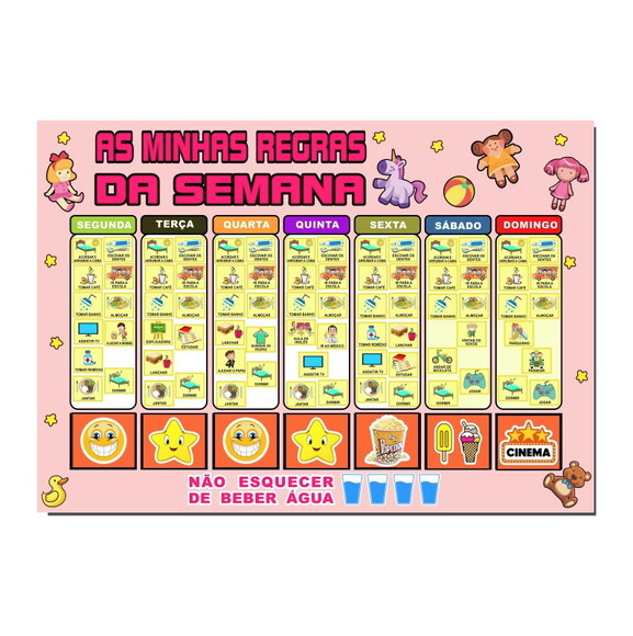 Quadro Educativo Pvc - as Minhas Regras da Semana - Rosa