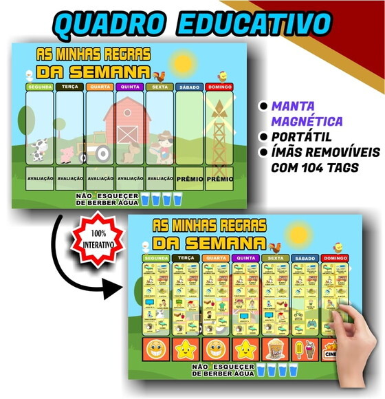 Quadro Educativo Pvc - as Minhas Regras da Semana Fazendinha
