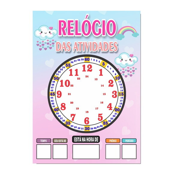Quadro Educativo Relógio - Mod. 1 - Nuvens de Amor - Manta