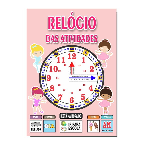 Quadro Educativo Relógio - Mod. 1 - Tema Bailarinas - Manta