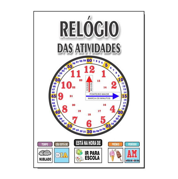 Quadro Educativo Relógio - Mod. 1 - Tema Branco - Manta