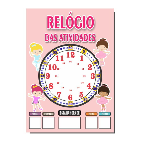 Quadro Educativo Relógio - Mod. 1 - Tema Bailarinas - Manta