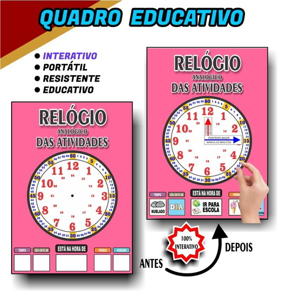 Quadro Educativo Relógio - Mod. 1 - Tema Dinossauros - Manta