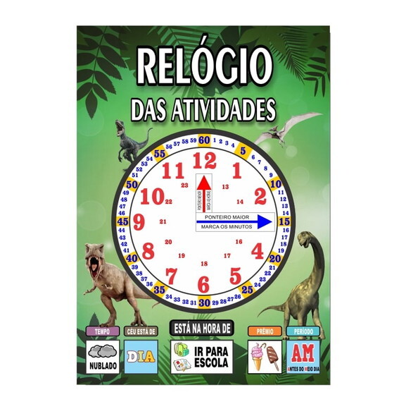Quadro Educativo Relógio - Mod. 1 - Tema Dinossauros - Manta