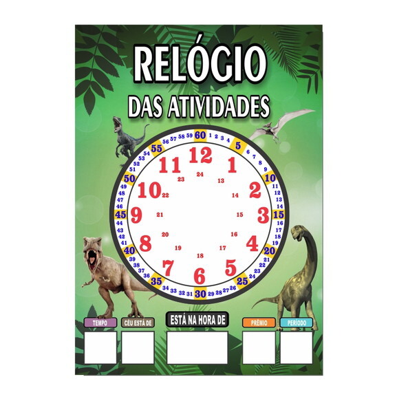 Quadro Educativo Relógio - Mod. 1 - Tema Dinossauros - Manta