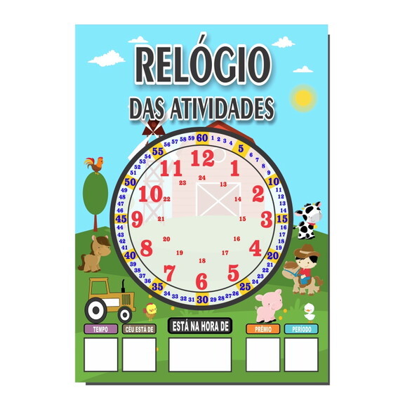 Quadro Educativo Relógio - Mod. 1 - Tema Fazendinha - Manta