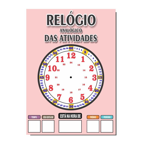 Quadro Educativo Relógio - Mod. 1 - Tema Rosa Claro - Manta