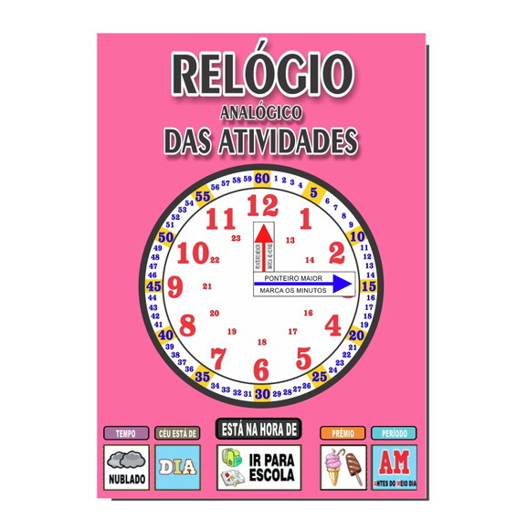 Quadro Educativo Relógio - Mod. 1 - Tema Rosa Escuro - Manta