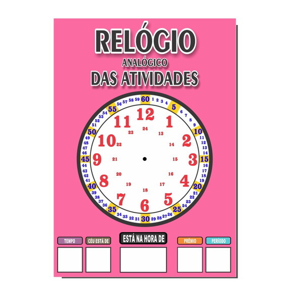 Quadro Educativo Relógio - Mod. 1 - Tema Rosa Escuro - Manta