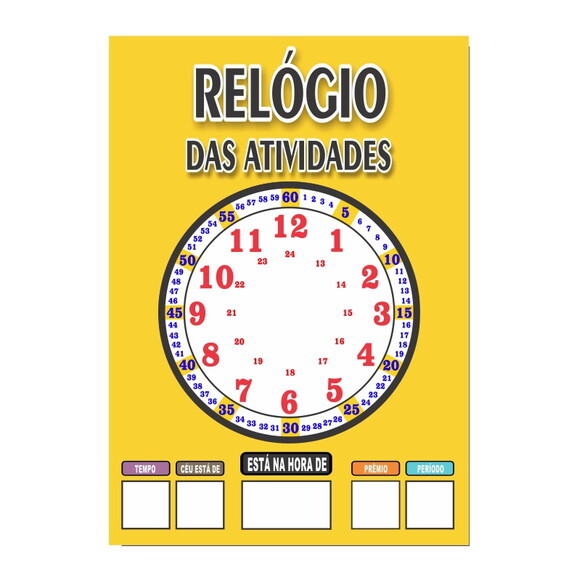 Quadro Educativo Relógio - Modelo 1 - Tema Amarelo - Manta