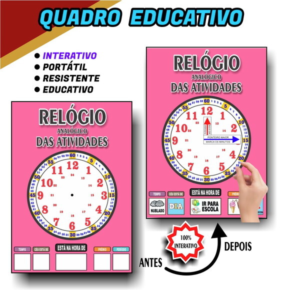 Quadro Educativo Relógio - Modelo 1 - Tema Amarelo - Manta