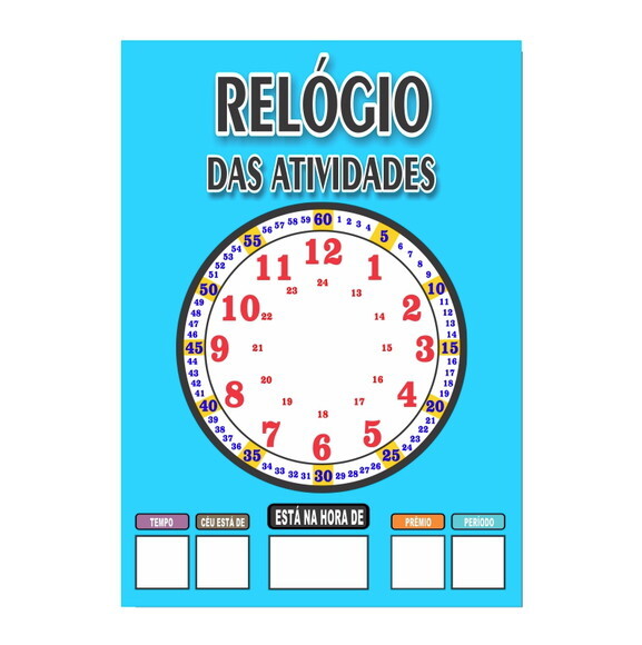 Quadro Educativo Relógio - Modelo 1 - Tema Azul Claro -manta