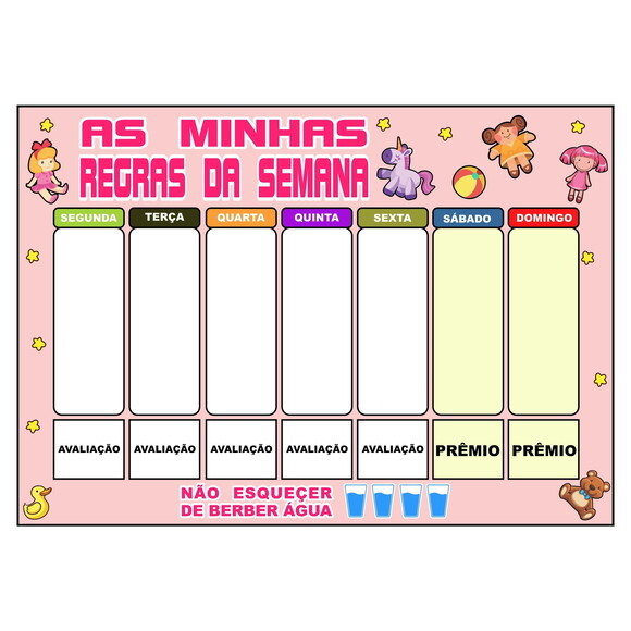 Quadro Imantado - as Minhas Regras da Semana -grande -rosa