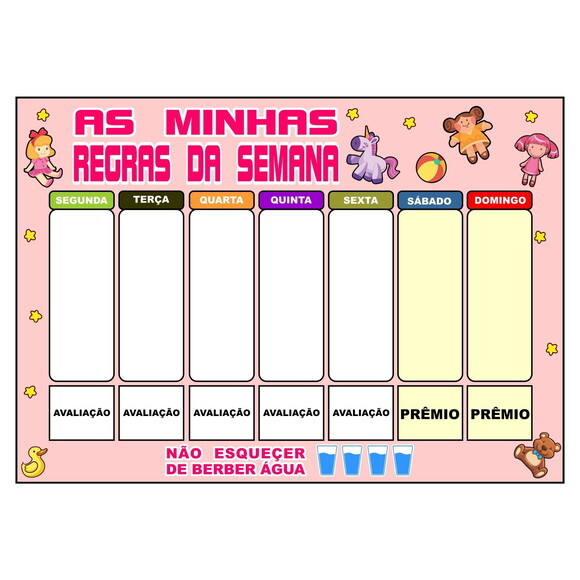 Quadro Infantil Ímã - as Minhas Regras da Semana - Rosa