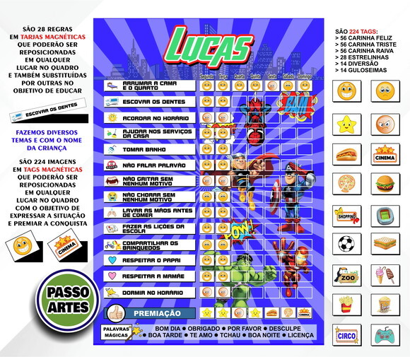 Quadro Magnético 28 Regras Educativo Infantil Personalizado