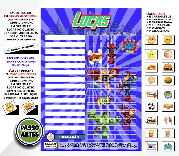 Quadro Magnético 28 Regras Educativo Infantil Personalizado