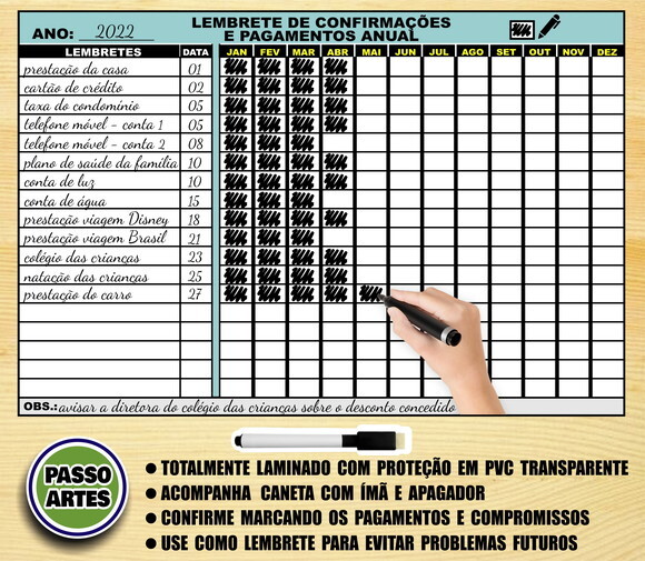 Quadro Magnético Lembrete Anual + Brinde