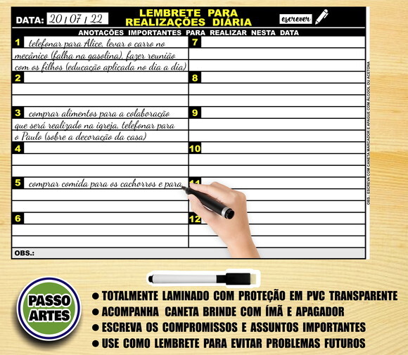 Quadro Magnético Lembrete Diário com Brinde