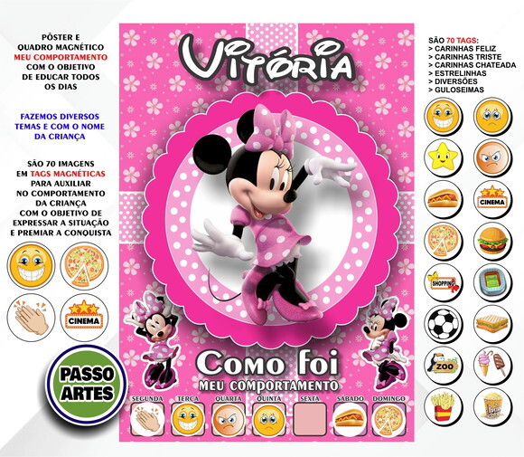 Quadro Magnético Personalizado Meu Comportamento Minnie Rosa