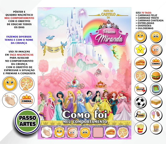 Quadro Magnético Personalizado Meu Comportamento Princesas