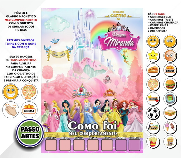 Quadro Magnético Personalizado Meu Comportamento Princesas