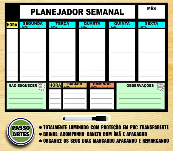 Quadro Magnético Planejador Semanal + Brinde Modelo 1