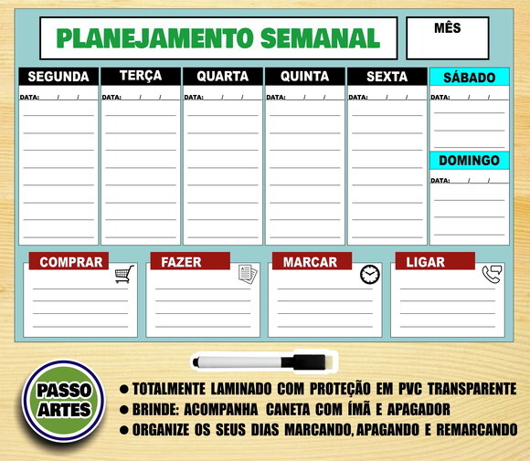 Quadro Magnético Planejador Semanal + Brinde Modelo 2