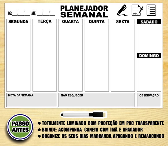 Quadro Magnético Planejador Semanal + Brinde Modelo 3
