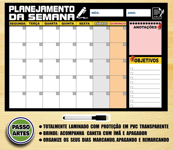 Quadro Magnético Planejador Semanal + Brinde Modelo 5