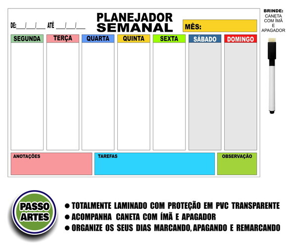 Quadro Magnético Planejador Semanal + Brinde Modelo 7