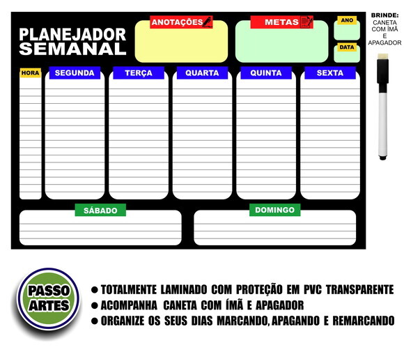 Quadro Magnético Planejador Semanal + Brinde Modelo 8