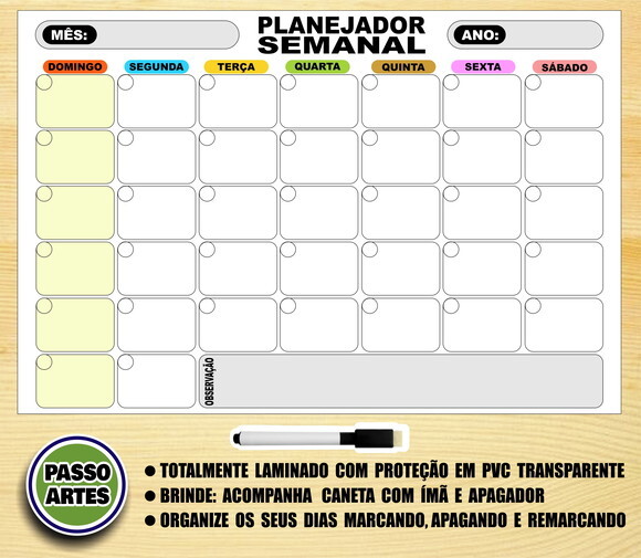 Quadro Magnético Planejador Semanal + Brinde Modelo 9