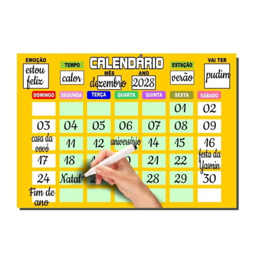 Calendário Educativo Infantil Imã com Caneta - Amarelo