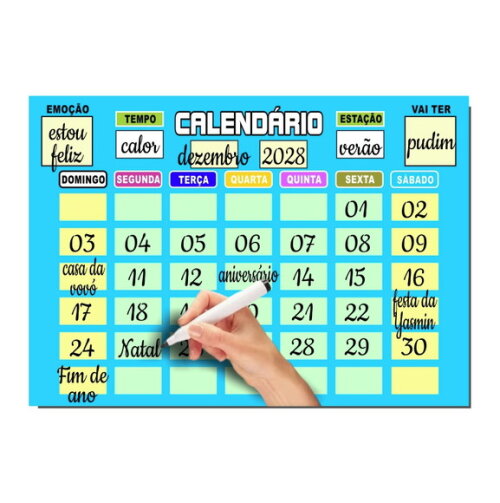 Calendário Educativo Infantil Imã com Caneta - Azul Claro