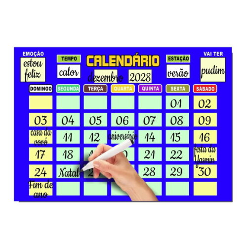 Calendário Educativo Infantil Imã com Caneta - Azul Royal