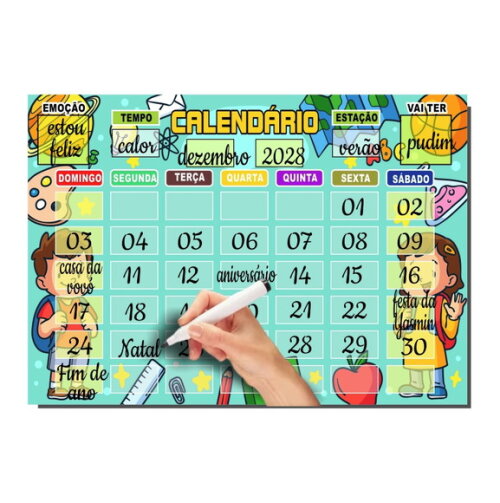 Calendário Educativo Infantil Imã com Caneta - Escolar