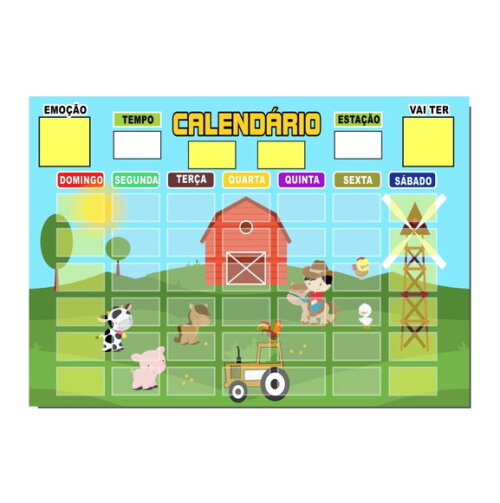 Calendário Educativo Infantil Imã com Caneta - Fazendinha