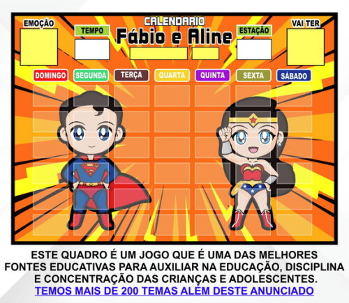 Calendário Imã Montado Personalizado Superman e M. Maravilha