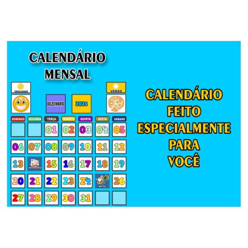Calendário Infantil - Mensal - Magnético - Grande - Azul