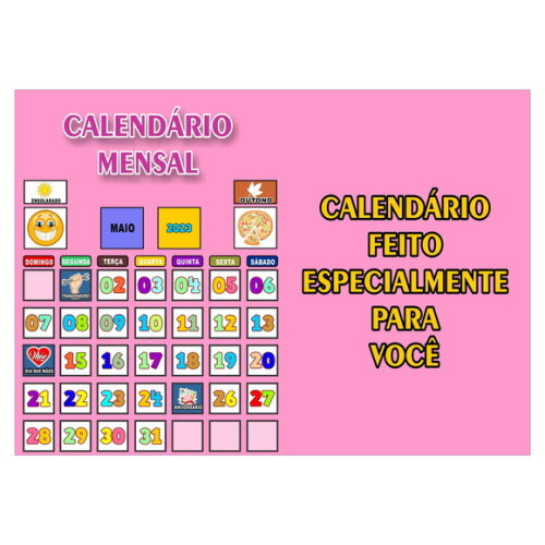 Calendário Infantil - Mensal - Magnético - Grande - Rosa