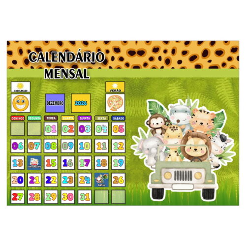 Calendário Infantil - Mensal - Magnético - Grande - Safari