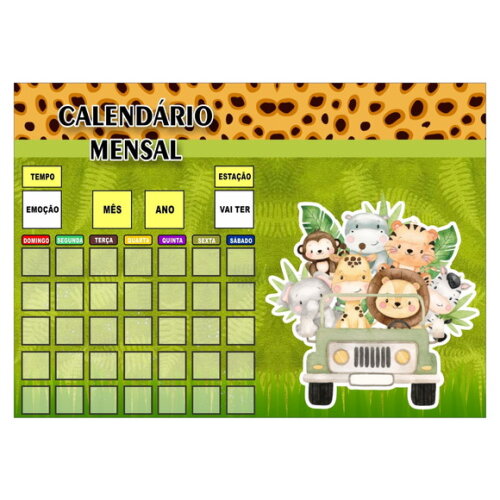 Calendário Infantil - Mensal - Magnético - Grande - Safari