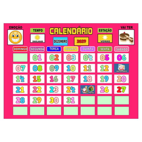 Calendário Infantil Montado em Metal Magnético - Rosa